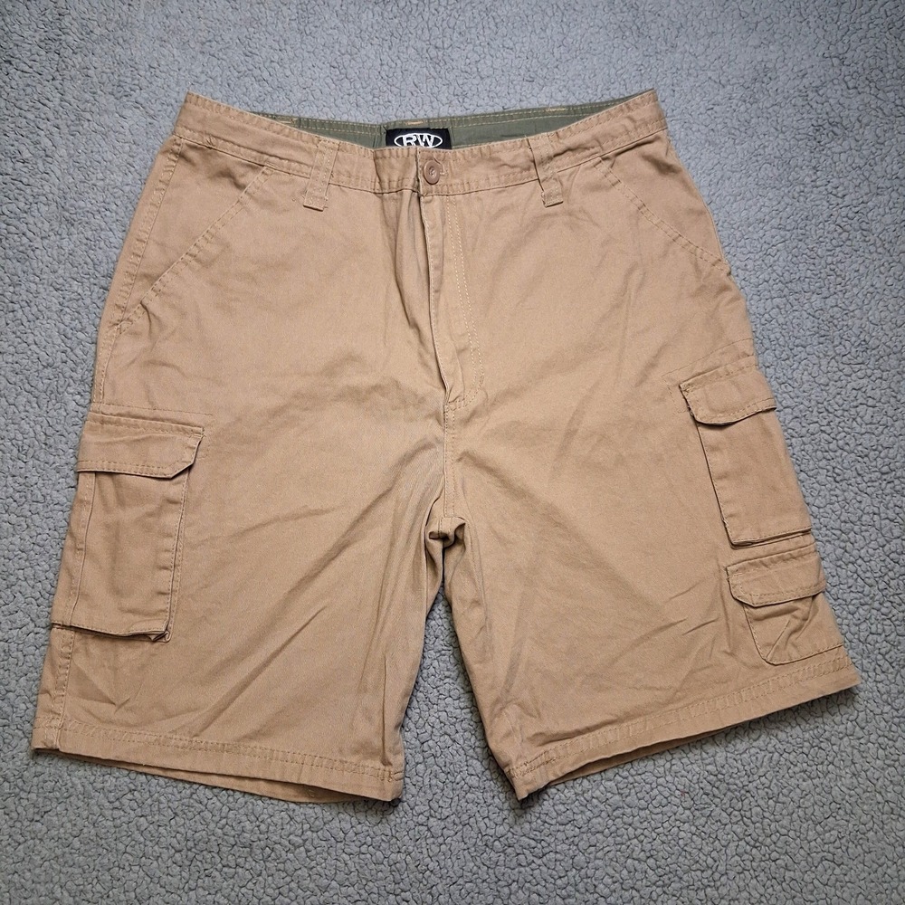 Rugged Wear Cargo Short Mens Sz 38 Khaki Utility Drawstring Hiking Outdoor Camp